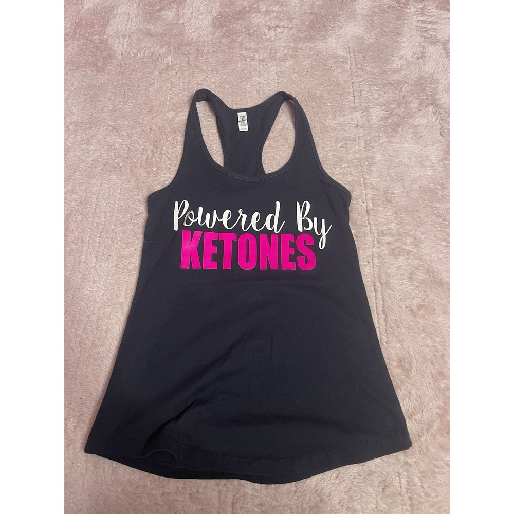 IDEAL T‎ Size S Powered By Ketones Beach Racer Back Tank T Shirt Black Bin11